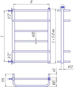 Схема полотенцесушителя из нержавеющей стали - Comfort - боковое подключение 1/2" дюйма