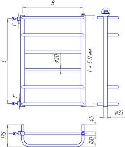 Схема полотенцесушителя из нержавеющей стали - Comfort - боковое подключение 1" дюйм