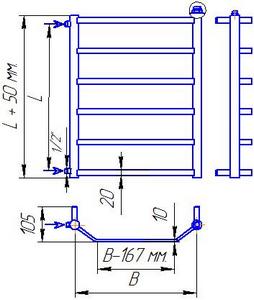  Схема полотенцесушителя из н/ж стали - Luxe - боковое подключение 1/2 дюйма