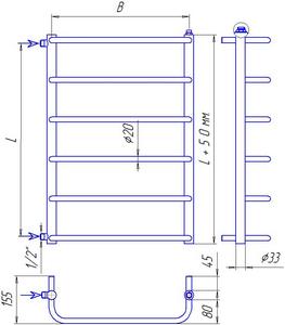 Схема полотенцесушителя из нержавеющей стали - Modern - подключение боковое 1/2" дюйма