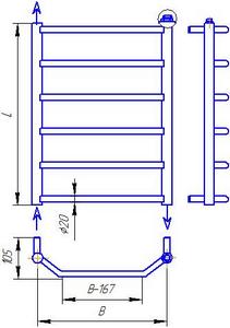 Схема полотенцесушителя Standart из нержавеющей стали - Универсальное (сквозное) Нижне-верхнее подключение